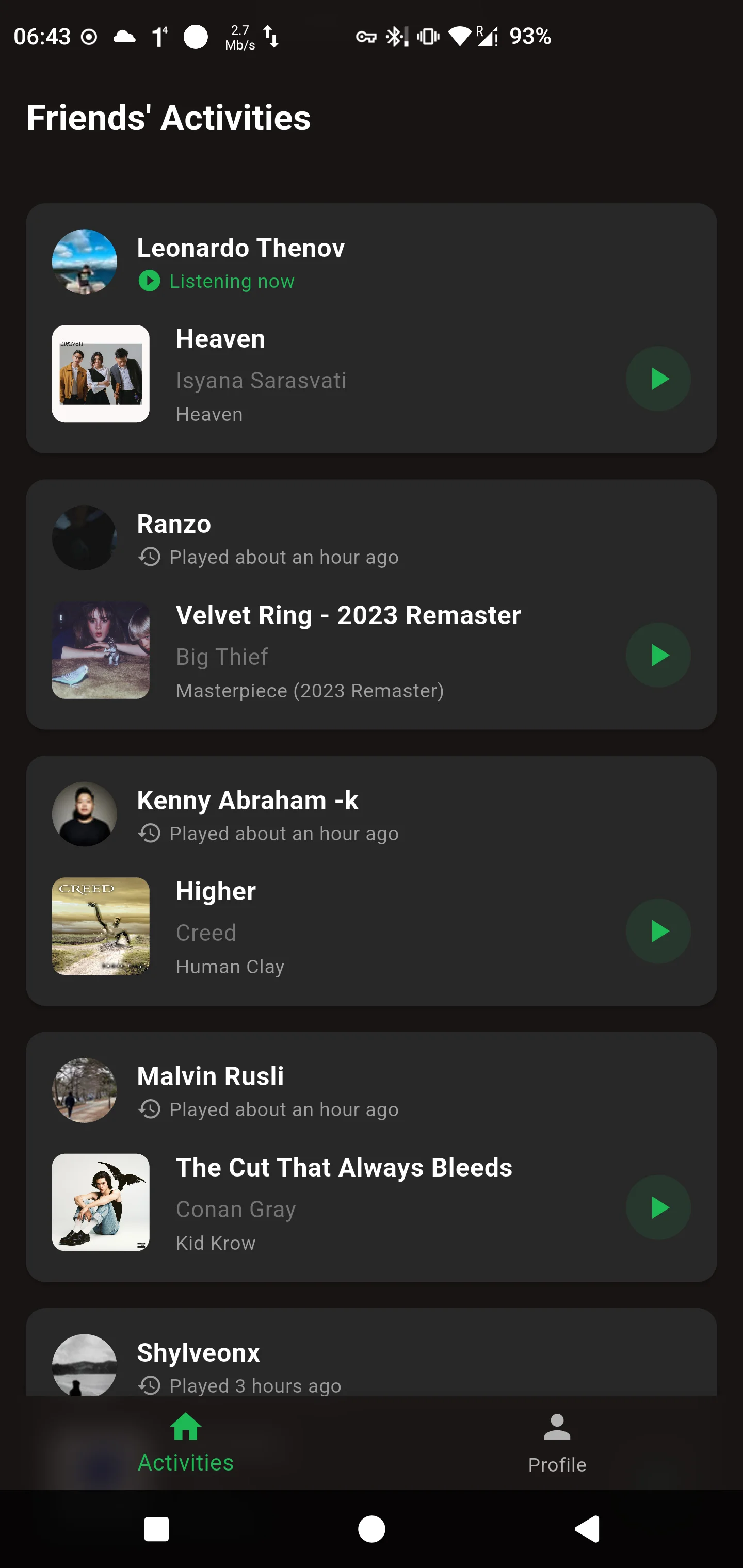 Playtivity friend activity feed